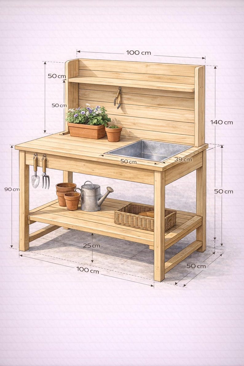 Outdoor Potting Bench Plans | Rustic Wooden Garden Work Table (PDF ...