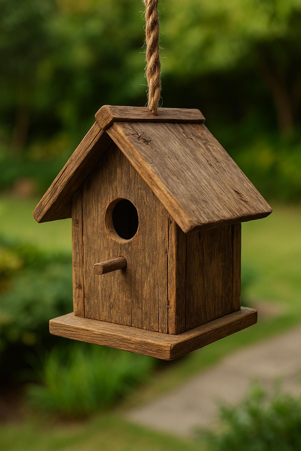 Pajarera De Madera Natural Para Exterior | Refugio Para Carboneros Y Gorriones, Diseño Rústico De 20x12.5x10.5 Cm – Ideal Para Jardín Y Balcón