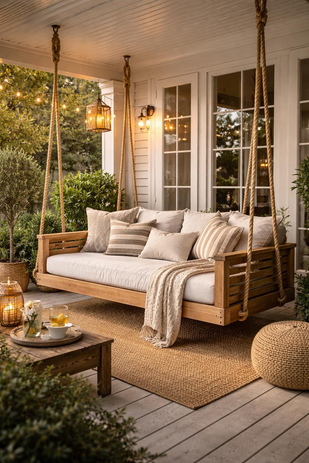 front porch outdoor bed swing with canopy