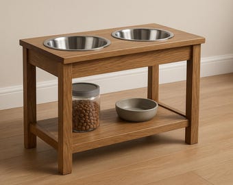 Plans de support réglables en bois pour mangeoire pour chien - Plan d'une station d'alimentation surélevée avec étagère de rangement