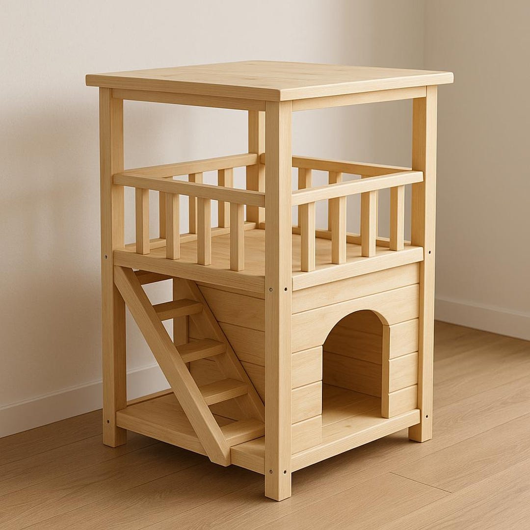 DIY Cat House Plan With Balcony – Wooden Pet Shelter (PDF) - Etsy