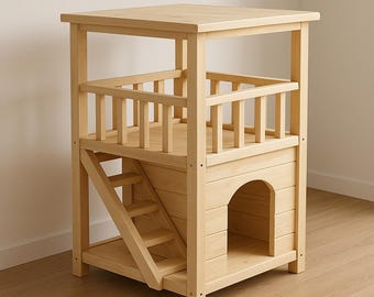 Projeto de casinha para gatos com varanda - Abrigo de madeira para animais de estimação (PDF)