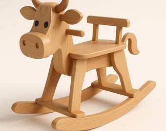Plan de travail du bois de vache à bascule : jouet rustique à monter avec un animal de la ferme (téléchargement PDF)