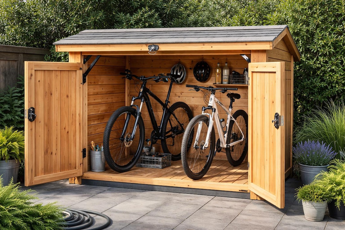 DIY Wooden Bike Storage Shed Plans | Outdoor Bicycle Shelter (PDF File ...