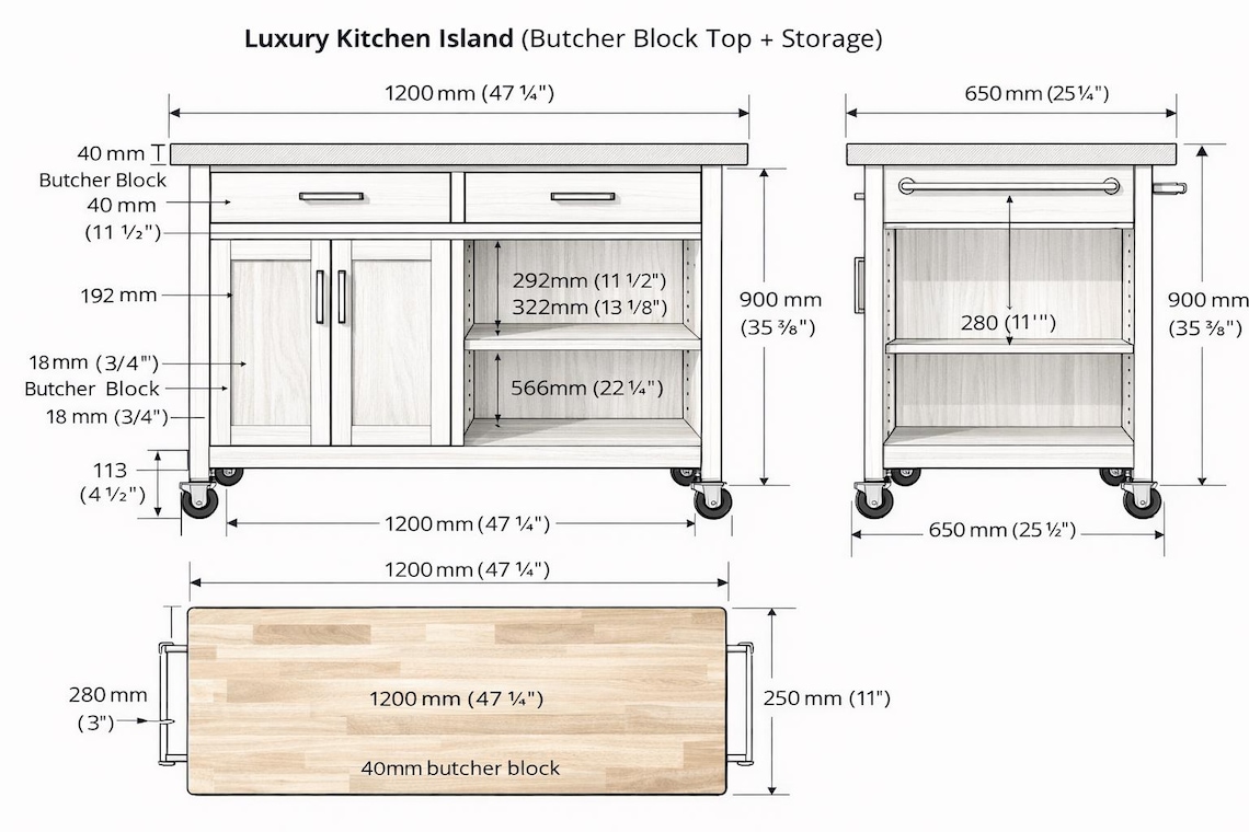 DIY Rolling Kitchen Island Plans – Solid Wood Cart With Storage (PDF ...