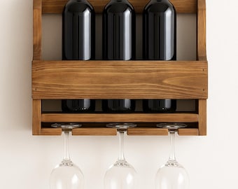 Plano para construir un botellero de pared o una estantería rústica de madera para bar (PDF)