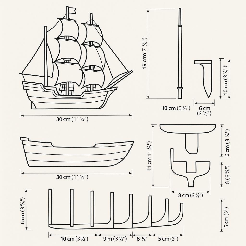 DIY海賊船模型計画：木製ガレオン船の設計図（PDFダウンロード