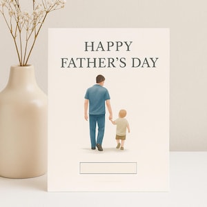 Carte imprimable pour la fête des pères - Modèle de nom personnalisé - Papa et son enfant main dans la main - Téléchargement instantané PDF