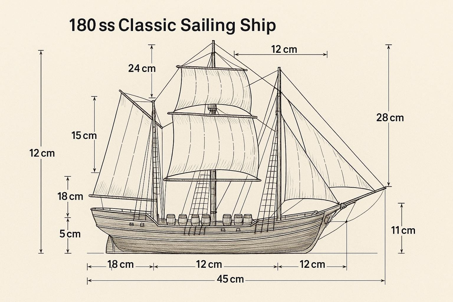 クラシックな木製帆船の模型プラン | DIY船の設計図 | 航海をイメージ