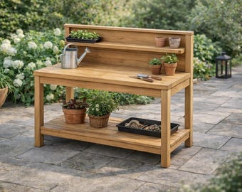 Garden Potting Bench Plans – Outdoor Wooden Workbench Blueprint for Gardening Storage & Planting Table