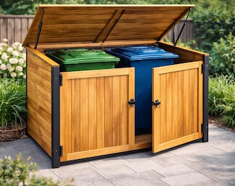 Trash Bin Enclosure Plans – Diy Wooden Double Bin Storage Woodworking Blueprint Pdf