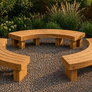 Curved Outdoor Bench Plans PDF | DIY Wooden Garden Bench Blueprint