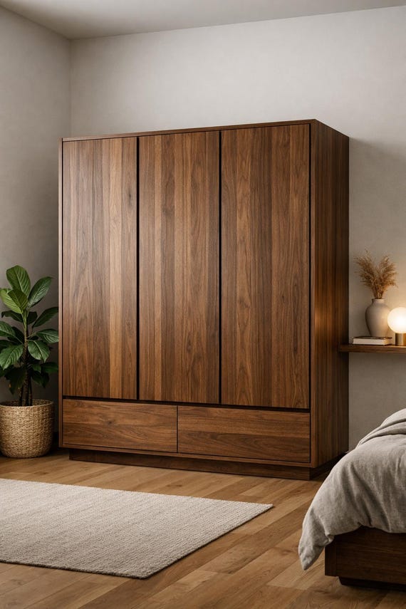 Japandi Kleiderschrank Pläne - Moderner Wandschrank PDF aus Holz