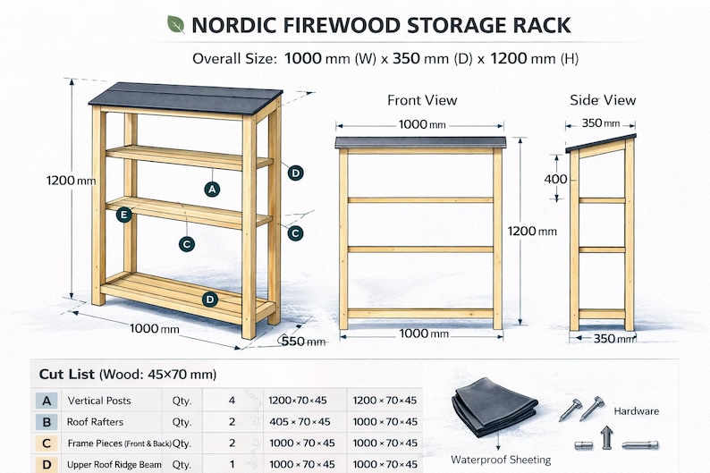 Nordic Firewood Storage Rack Plans PDF | Modern DIY Wood Log Holder - Etsy