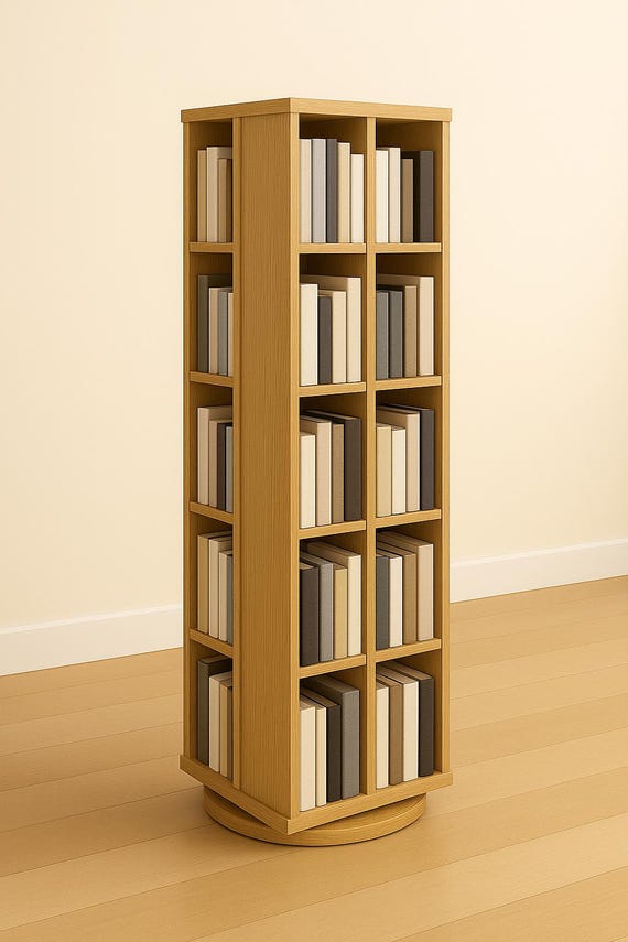 Rotating Bookshelf Tower Plan | DIY 360 Bookcase | NordicBlueprints PDF