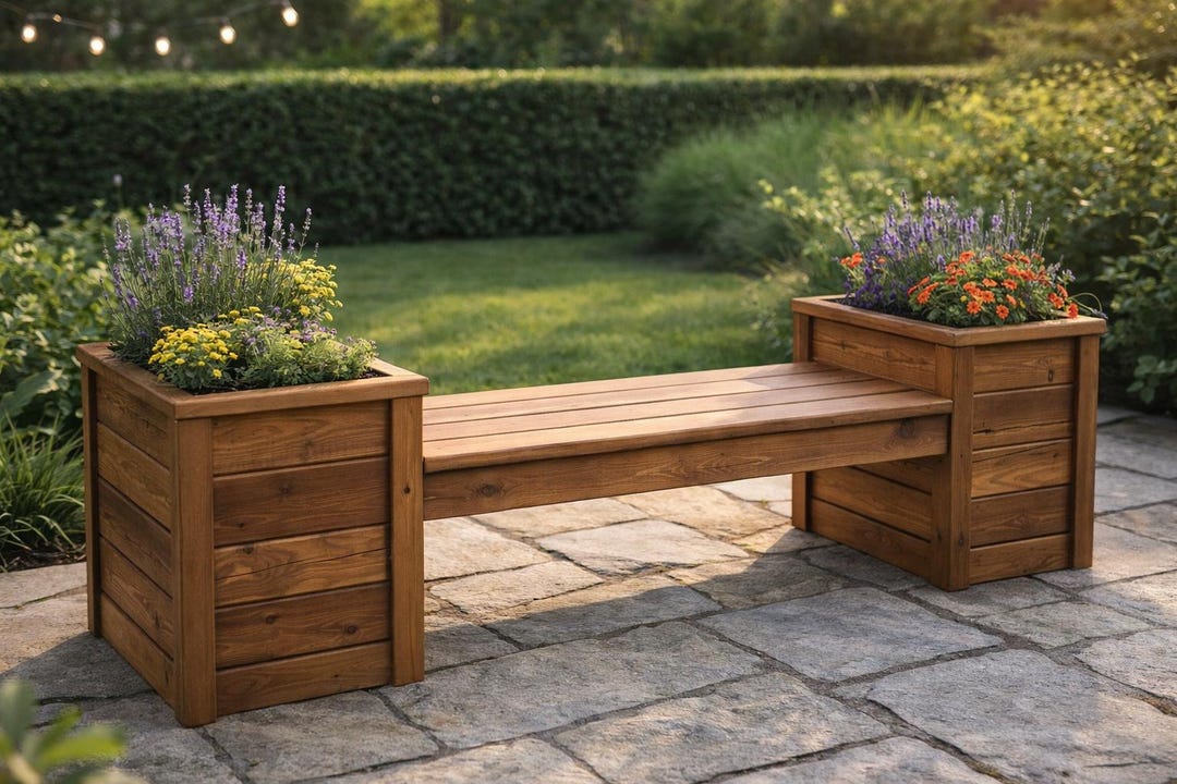 Outdoor Bench With Planter Sides Plans – Diy Wooden Garden Seating ...