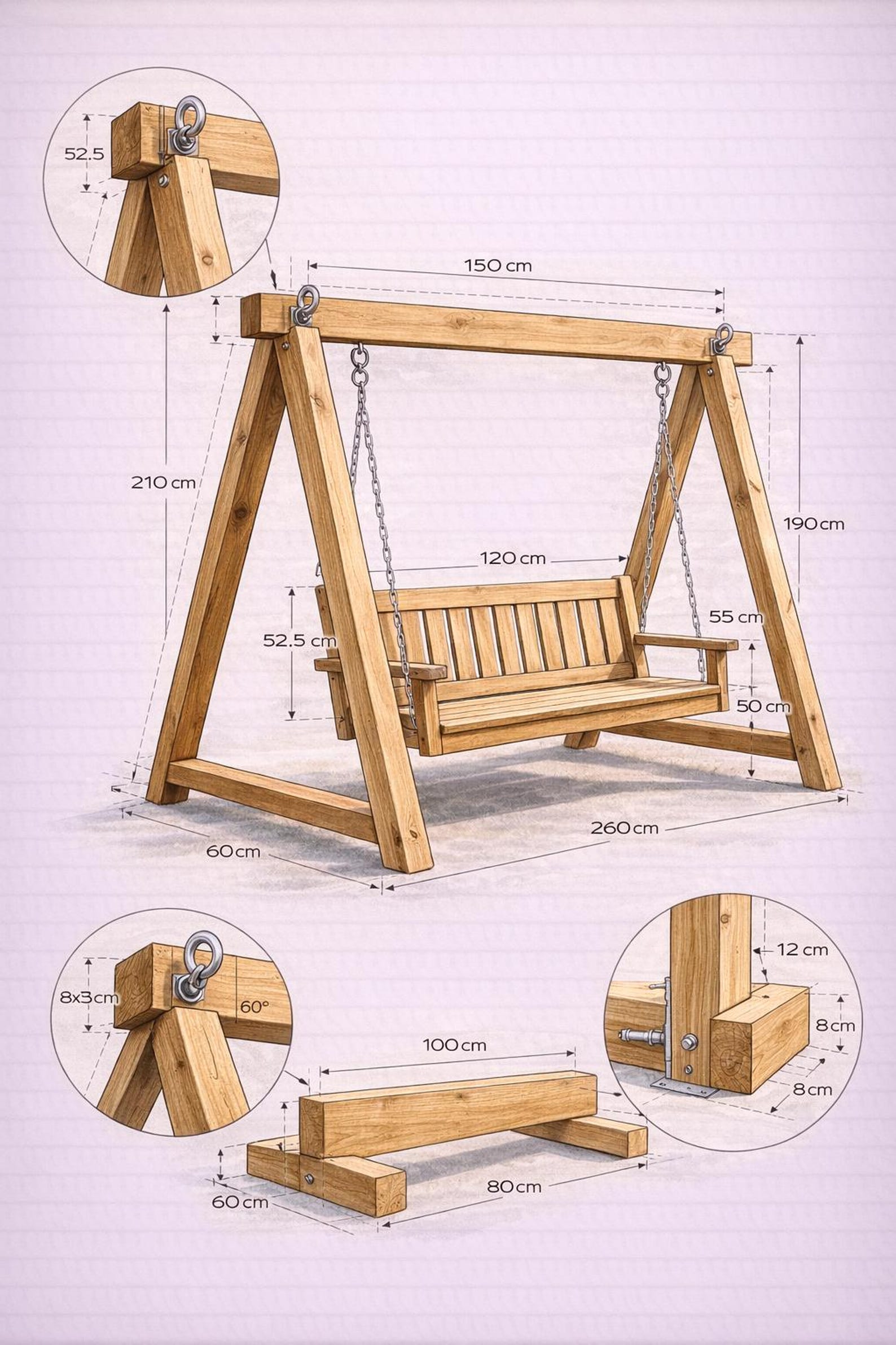 Wooden Garden Swing Stand Plans | DIY Outdoor Porch Swing Frame (PDF ...