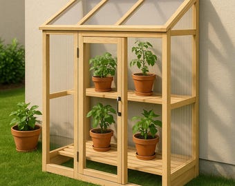 DIY Lean-to Greenhouse Woodworking Plan, Small Garden, Rustic Plant House (Digital Download)