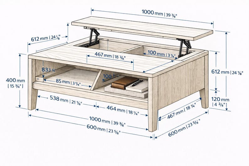 Lift Top Coffee Table Plans – Japandi Wood Table With Storage, Modern ...