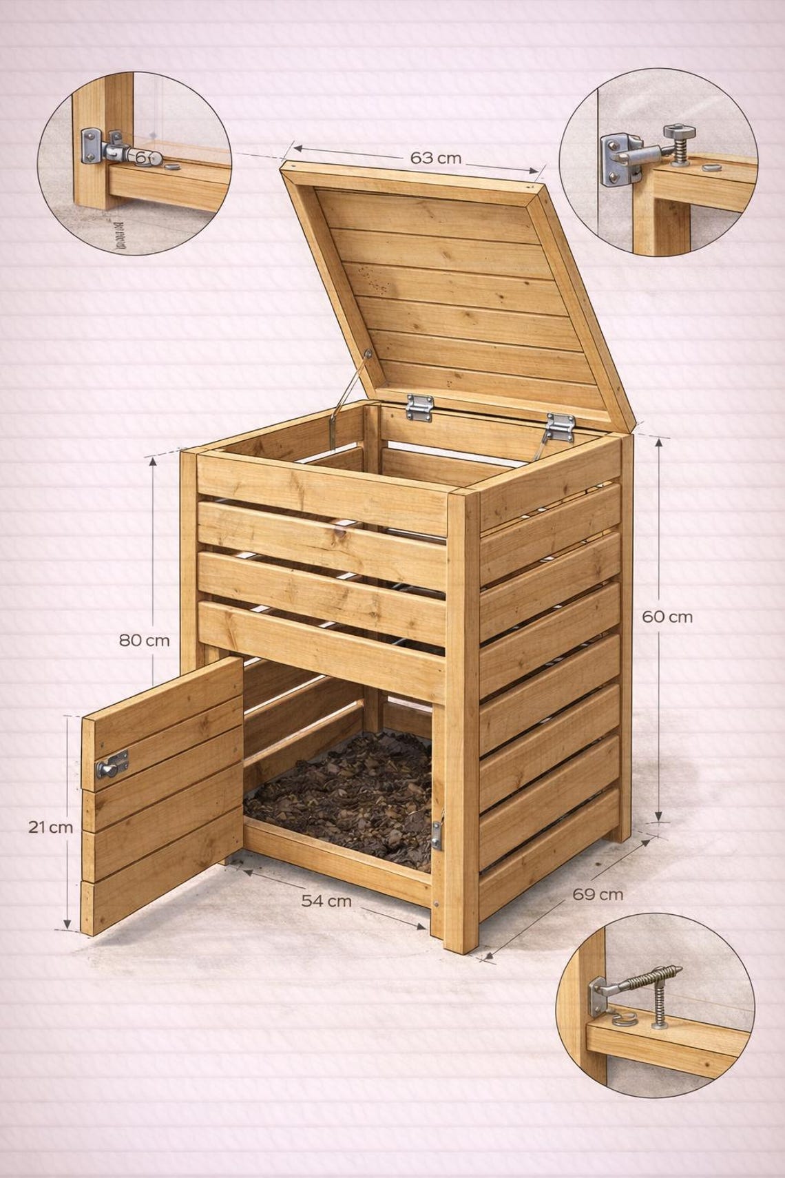 Wooden Compost Bin Plans PDF | DIY Outdoor Compost Box | Garden ...