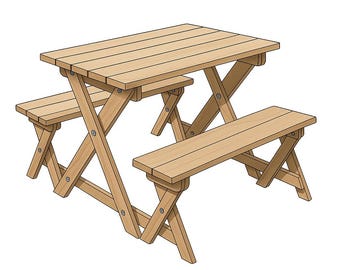 Folding Picnic Table Woodworking Plan – DIY Outdoor Table Bench Combo – Printable PDF Blueprint