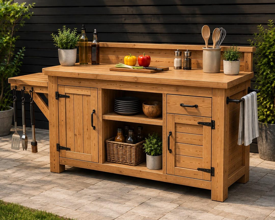Outdoor Grill Prep Station Plans | Wooden BBQ Table | DIY Patio Cooking ...