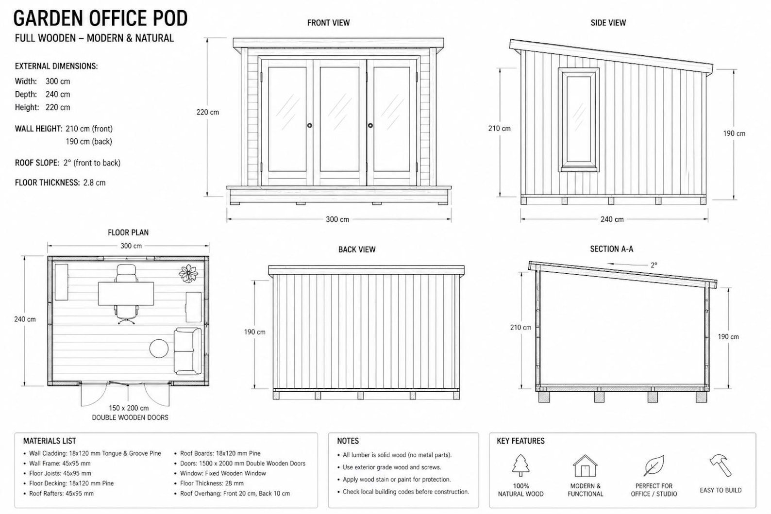 Blueprint Springpod Garden Office Pod Plans PDF | DIY Backyard Office Cabin Blueprint - Etsy