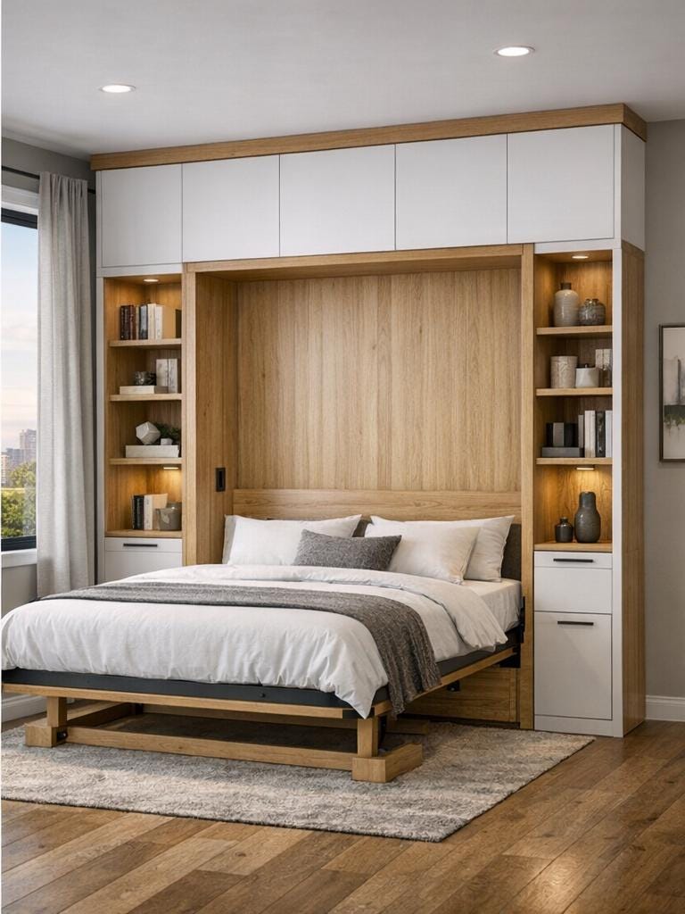 Plans de bureau pour lit escamotable - Lit escamotable avec bureau et rangement | Plan de menuiserie peu encombrant PDF