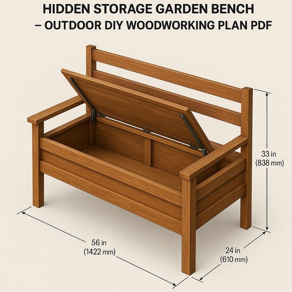 Outdoor Storage Bench with Hidden Compartment DIY Garden Seat Box  Woodworking Plan PDF