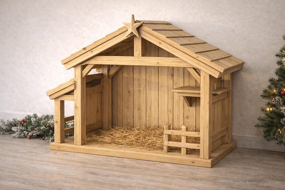 Wooden Nativity Stable Plans – DIY Christmas Manger Woodworking Blueprint PDF
