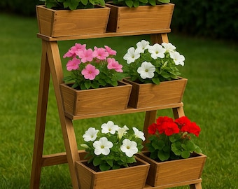 DIY houten gelaagde bloemenstandaard – blauwdruk plank voor buitentuinplant – direct downloaden pdf