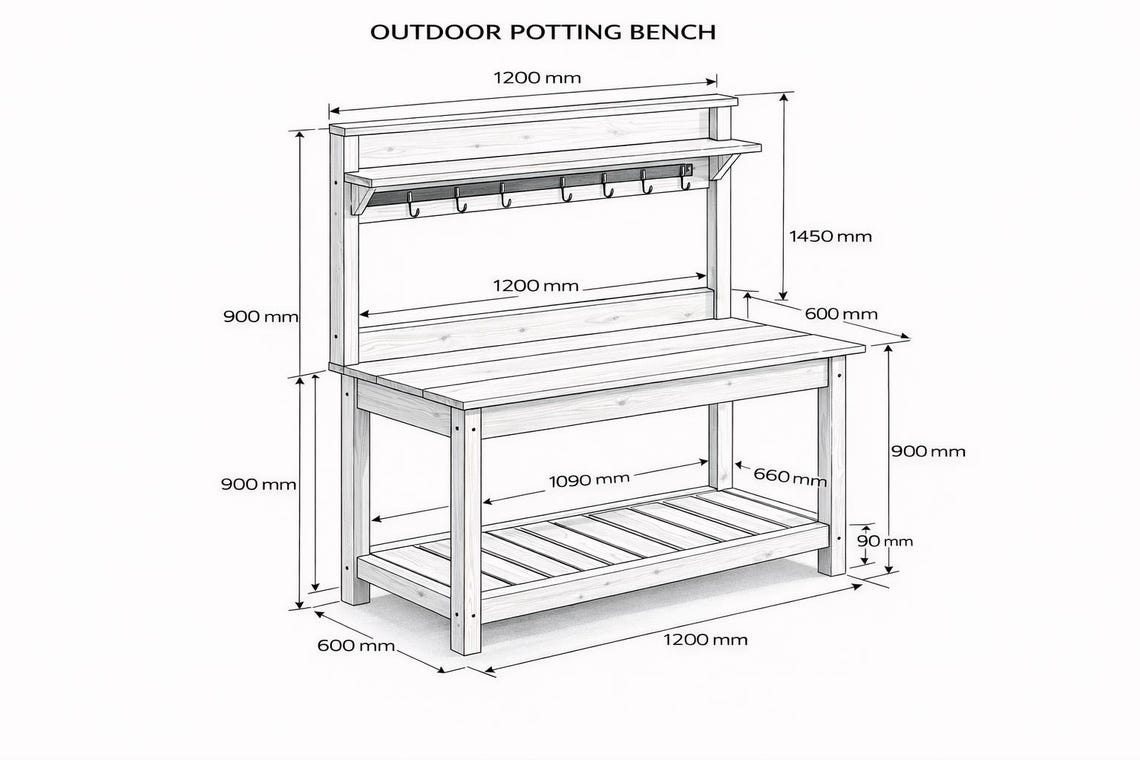 Outdoor Potting Bench Plans PDF | Wooden Garden Workbench DIY Plan - Etsy