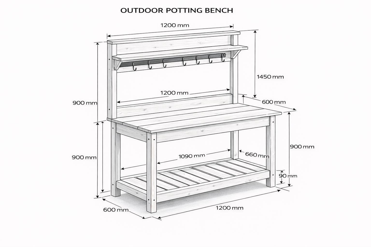 Outdoor Potting Bench Plans PDF | Wooden Garden Workbench DIY Plan - Etsy