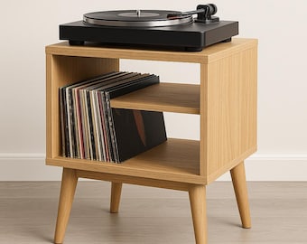Record Player Stand Plan – Vintage Vinyl Storage Shelf Woodworking Blueprint