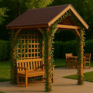 DIY Garden Gazebo Plan – Wooden Pergola with Shingle Roof – Printable Outdoor Pavilion Blueprint PDF