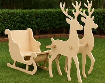 Santa Sleigh and Reindeer Woodworking Plan, Christmas Yard Decor (PDF)