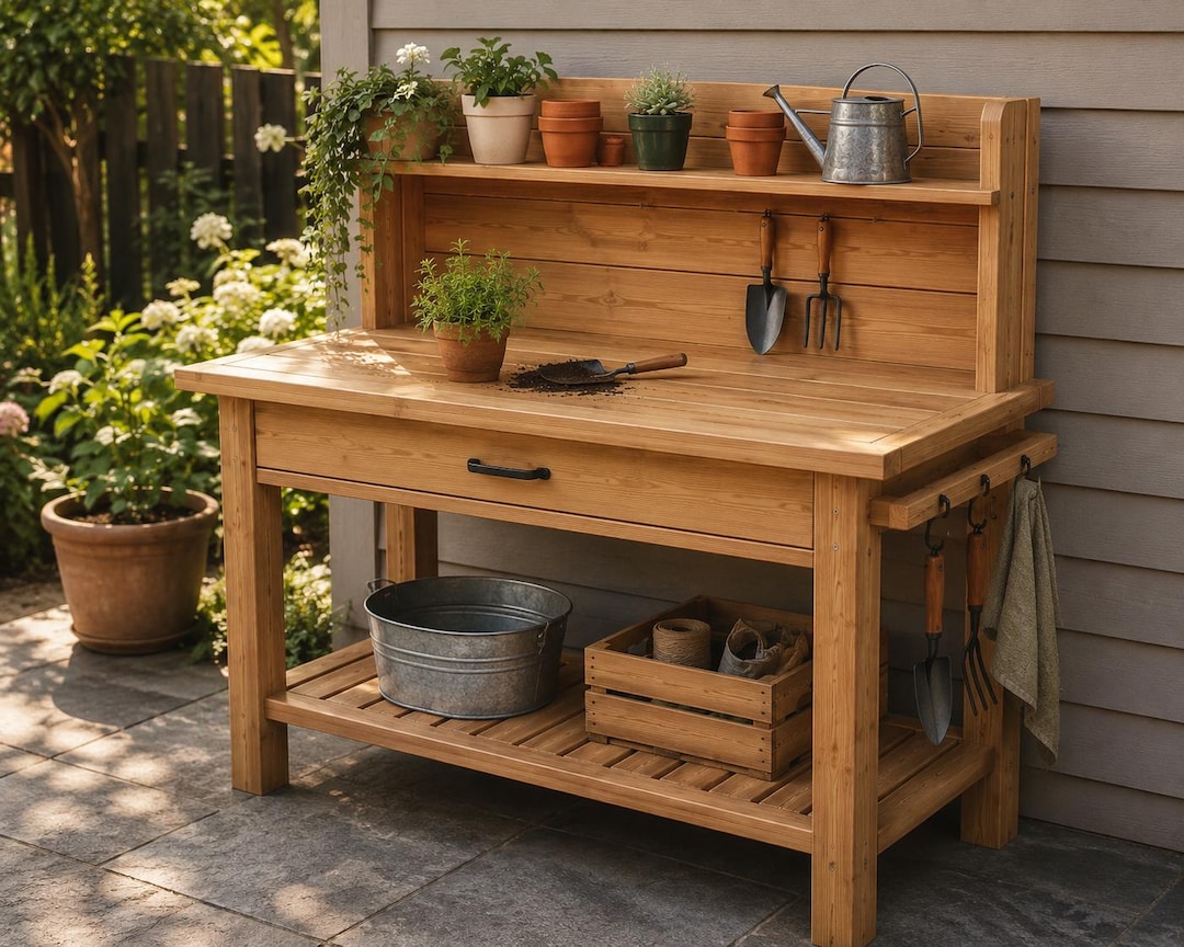 Outdoor Potting Bench Plans PDF | DIY Wooden Garden Workstation ...