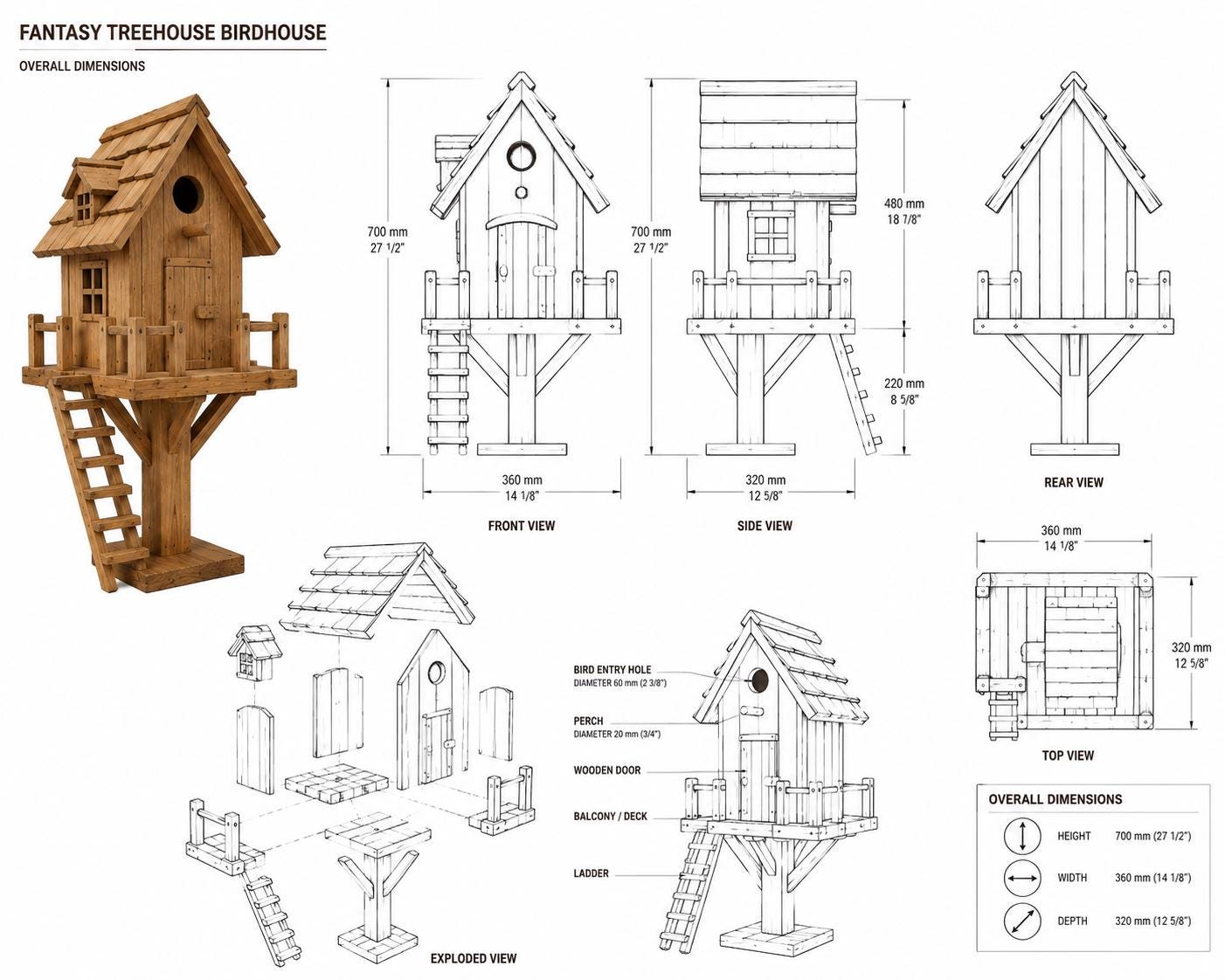 Modern Bird House Plans Pdf | Diy Wooden Bird Shelter Blueprint