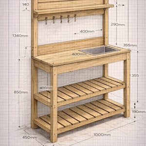 Wooden Potting Bench Plans PDF | DIY Garden Work Table - Etsy