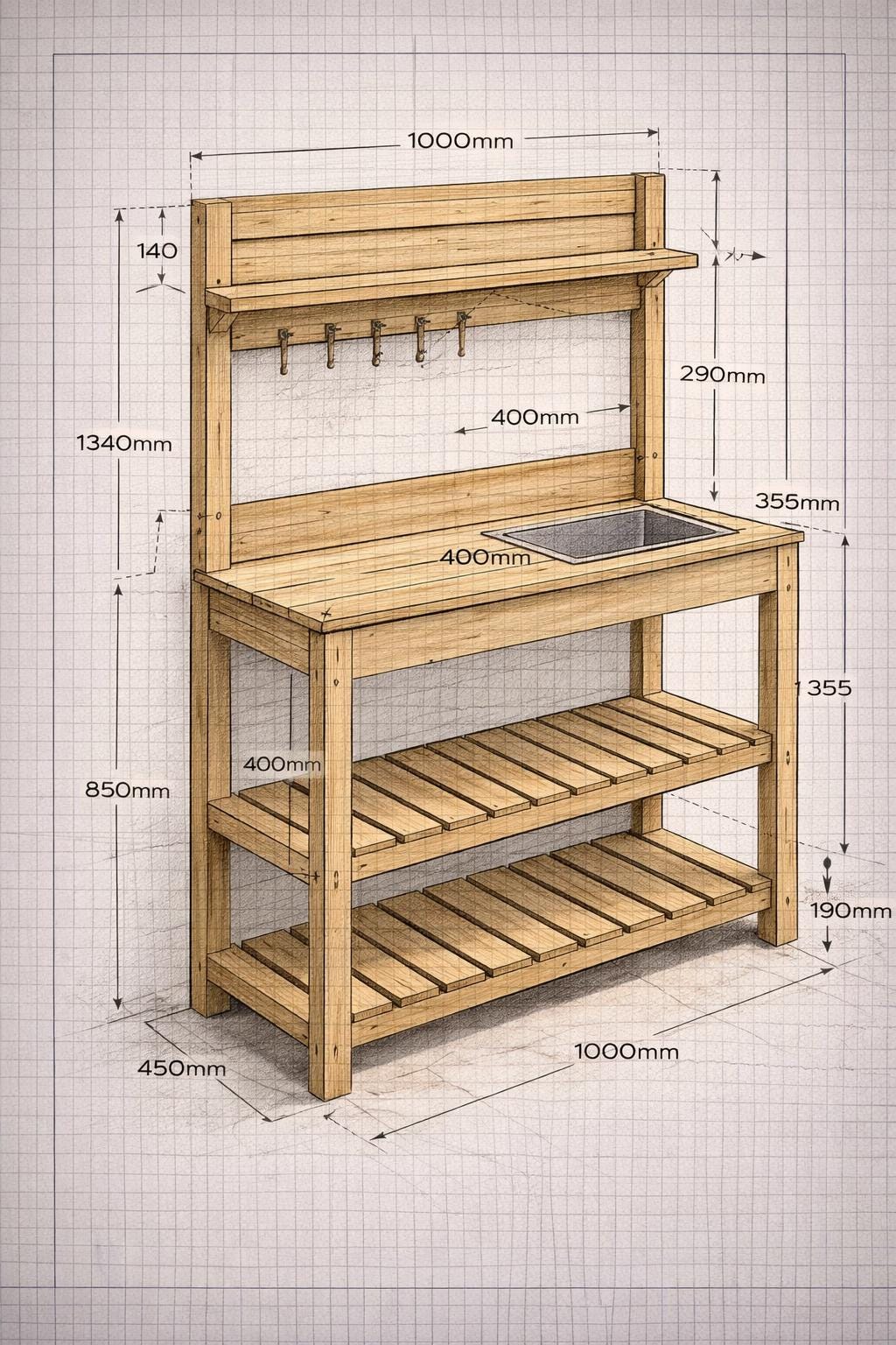 Wooden Potting Bench Plans PDF | DIY Garden Work Table - Etsy