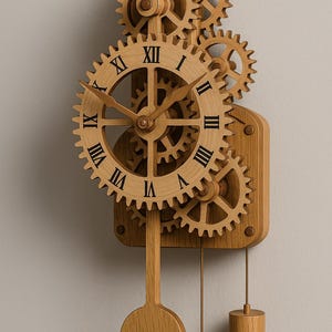 DIY Mechanical Wooden Clock Plan: Pendulum Gear Clock Blueprint