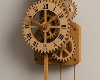 DIY Mechanical Wooden Clock Plan: Pendulum Gear Clock Blueprint