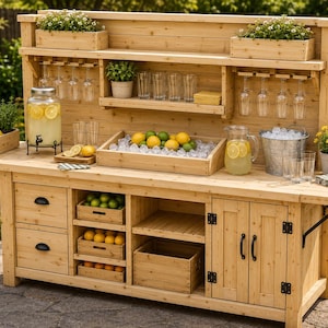 Wooden Outdoor Beverage Station Plans | DIY Drink Bar Cart Blueprint (PDF Download)