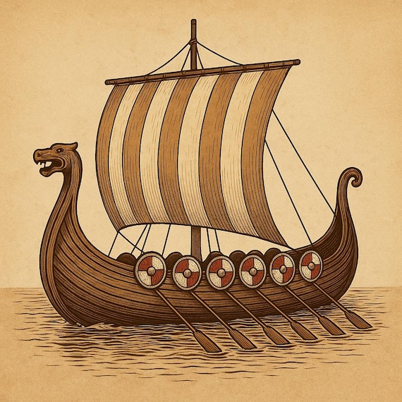 Viking Ship Blueprint – DIY Wooden Longboat Model – Printable PDF