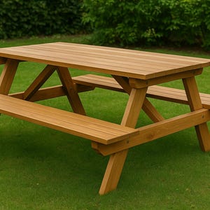 Picnic Table with Benches Woodworking Plan, DIY Outdoor Table PDF, Rustic Garden Furniture Blueprint, Wooden Patio Table Digital Download