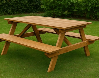 Rustic Picnic Table Woodworking Plan, DIY Garden Furniture (PDF Download)