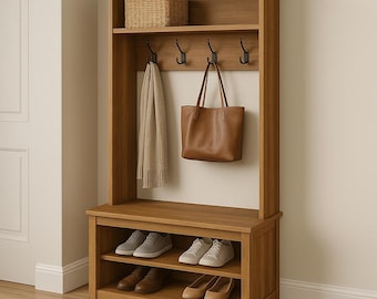 DIY Entryway Hall Tree Woodworking Plan: Mudroom Bench, Coat Rack (PDF Download)