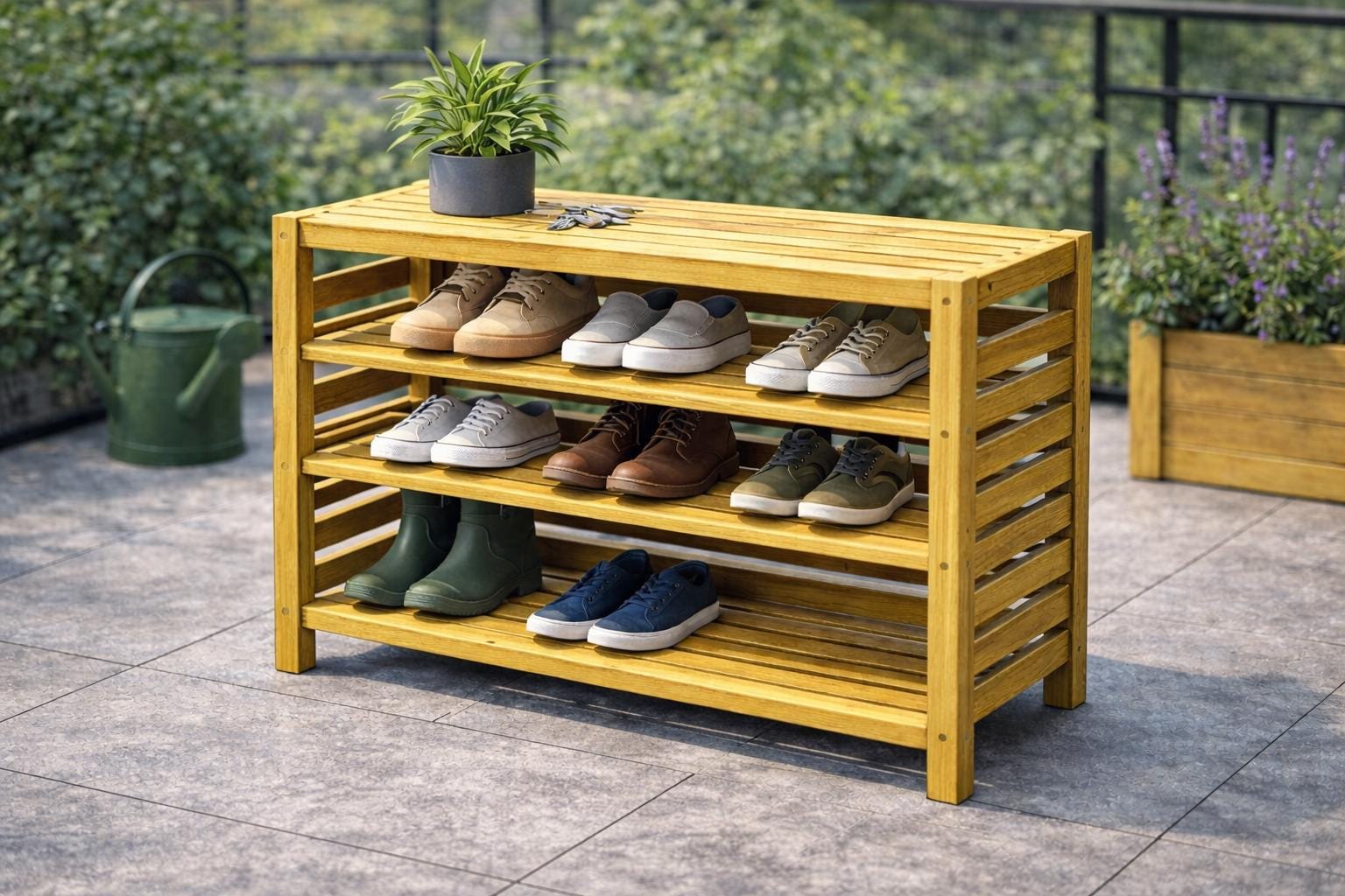 Outdoor Schuhschrank Pläne | Schuhregal aus Holz mit Holzleisten DIY PDF