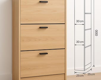 Narrow Shoe Cabinet Plan with Flip Drawers – DIY Space-Saving Storage PDF Blueprint