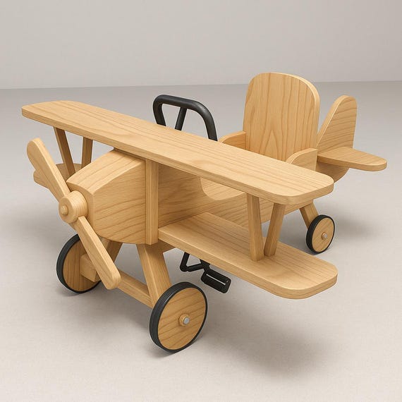 Wooden Pedal Plane Woodworking Plan, Vintage Ride on Airplane